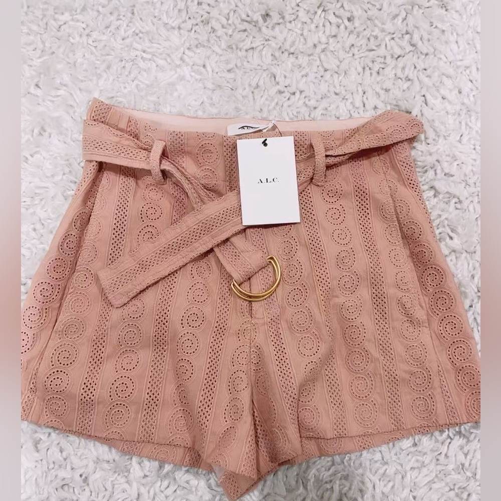 NWT A.L.C. Women's Belted eyelet Shorts Pink High Rise